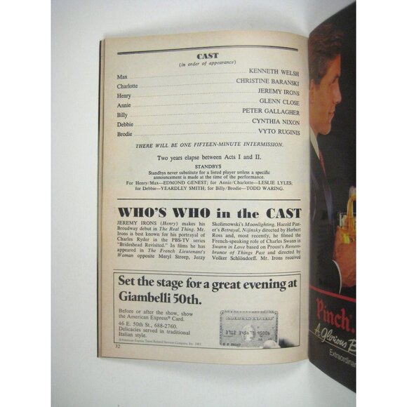 The Real Thing Playbill Plymouth Theatre Glenn Close Jeremy Irons 1984 Stop Sorr - Picture 5 of 7